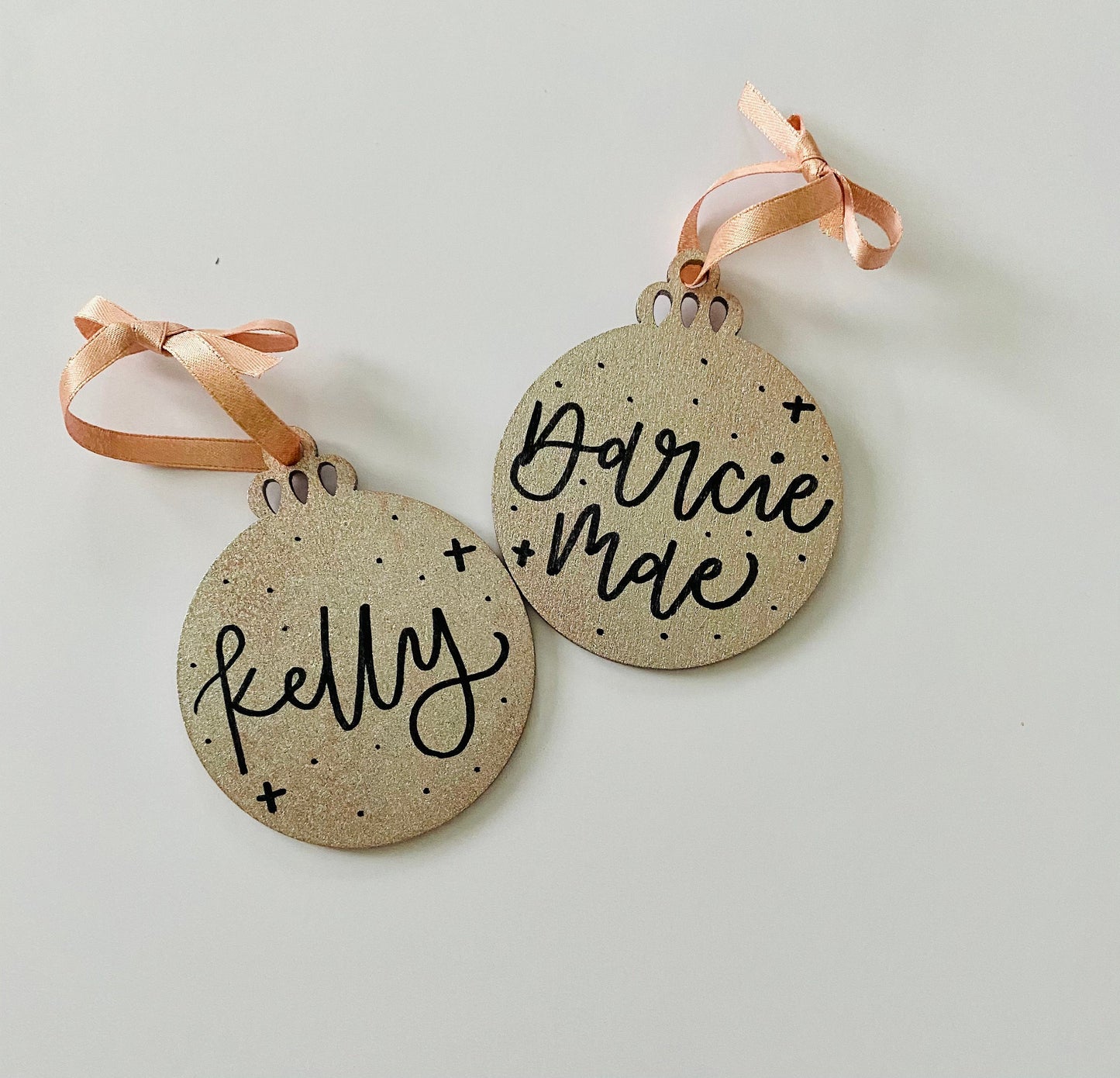 Personalised Tree Decoration | Metallic Bauble | Rose Gold Bauble | Black & Gold Bauble | Festive Christmas Placename | Calligraphy Bauble