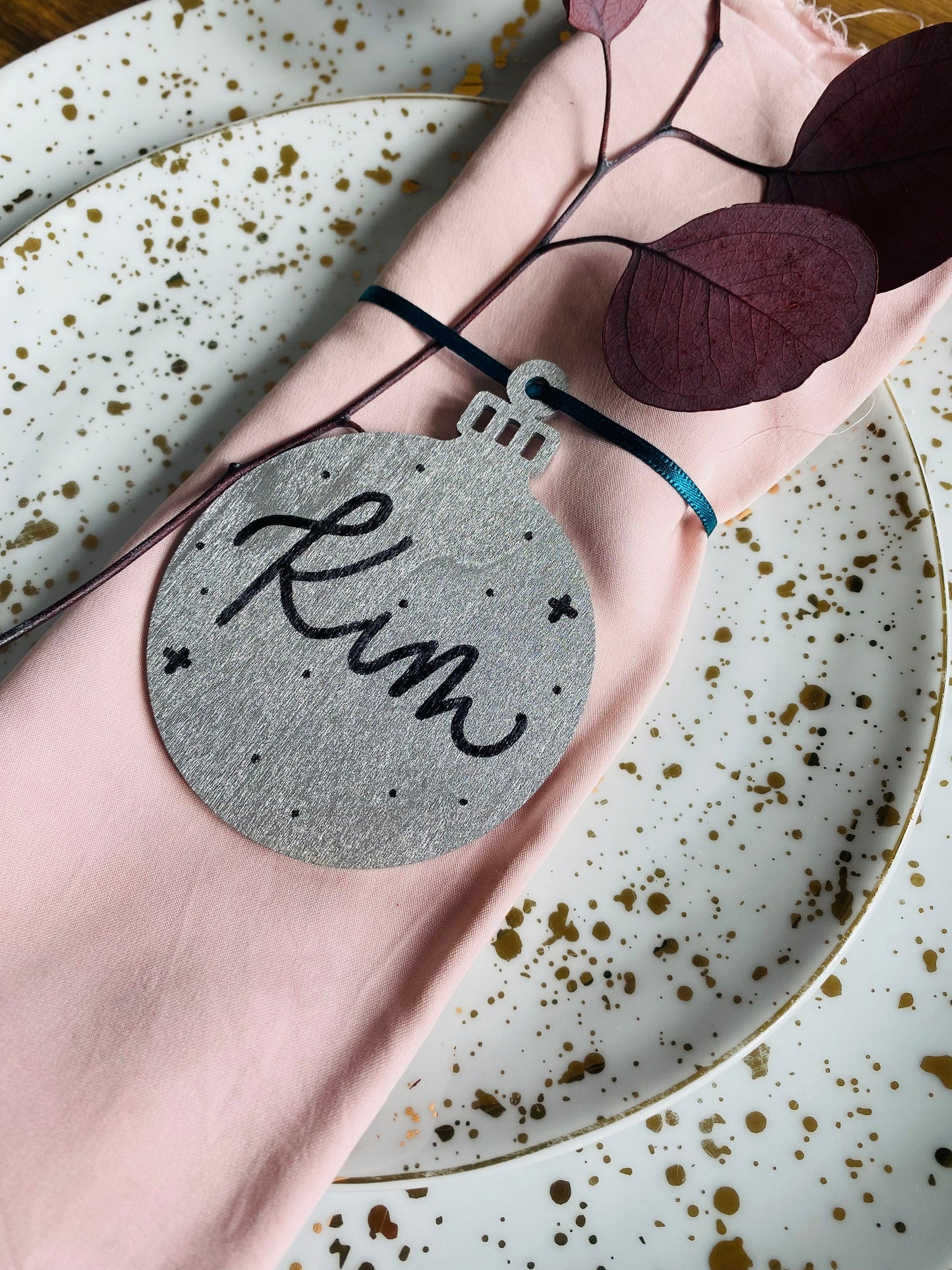 Personalised Tree Decoration | Metallic Bauble | Rose Gold Bauble | Black & Gold Bauble | Festive Christmas Placename | Calligraphy Bauble