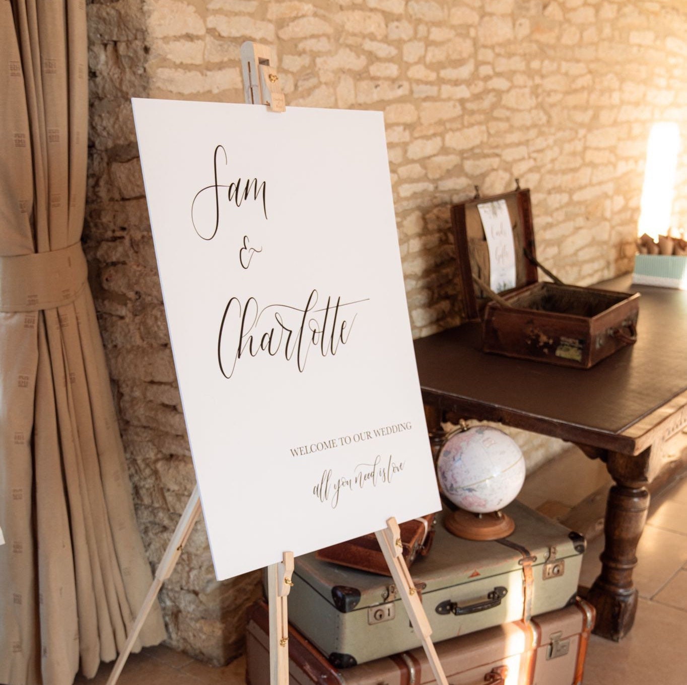 Wedding Welcome Sign | Bride & Grooms Names Welcome Sign | Outdoor Sign | Simple Wedding Signage | All You Need Is Love | Modern Calligraphy