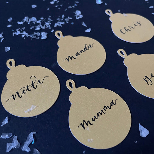 Christmas Placecards | Christmas Table Decor | Bauble Placecards | Gold Christmas Table Decor | Christmas Favours | Gold Christmas Wedding