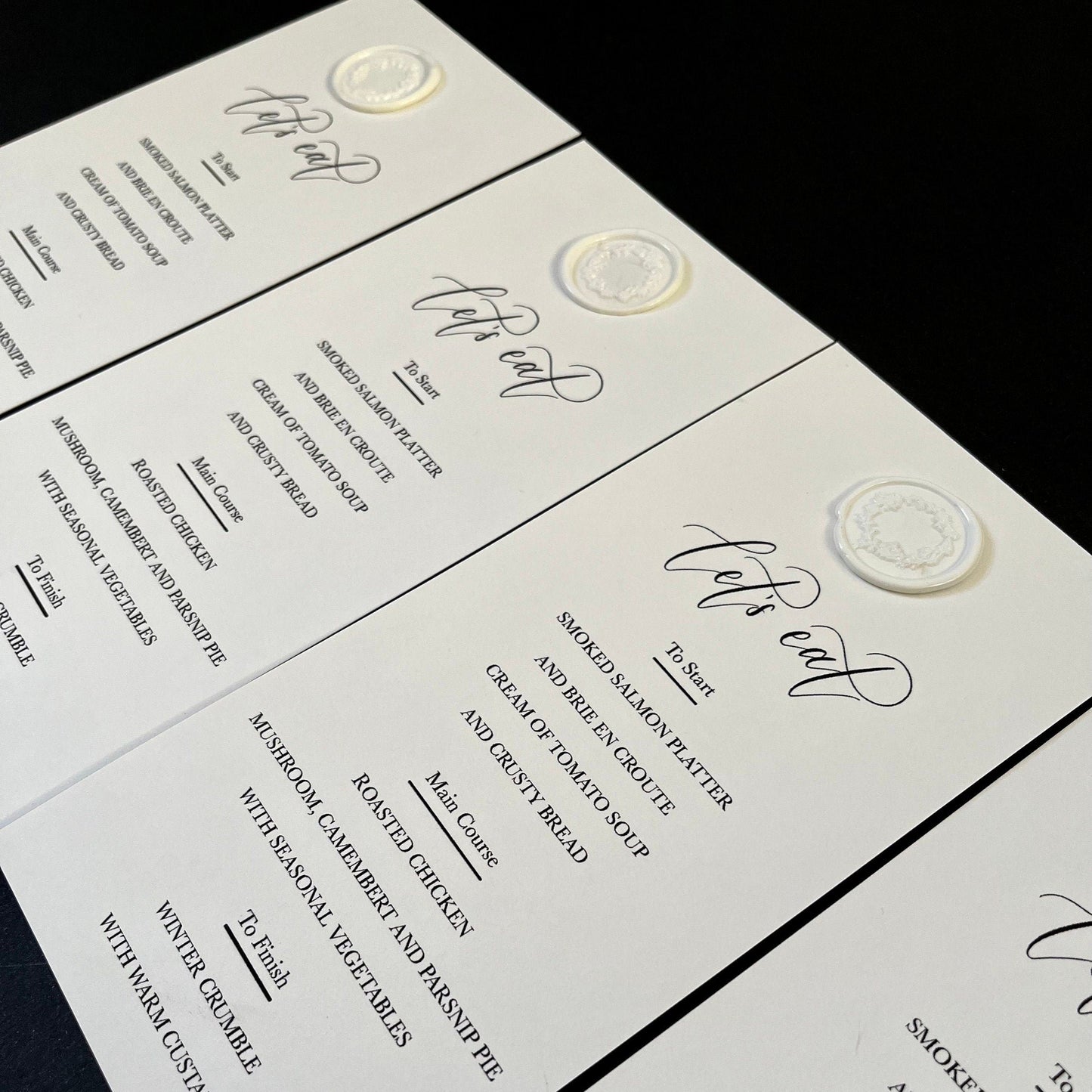 Menu with Wax Seal | Botanical Calligraphy Menu | White Wax Seal Menu | Floral Lets Eat Menu | Wedding Menu with Wreath | Dinner Party Menu