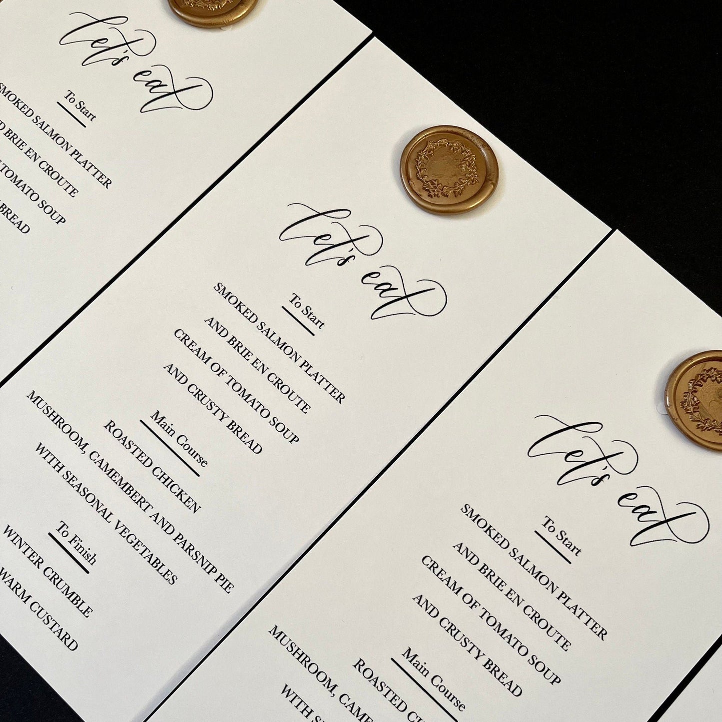 Menu with Wax Seal | Botanical Calligraphy Menu | White Wax Seal Menu | Floral Lets Eat Menu | Wedding Menu with Wreath | Dinner Party Menu