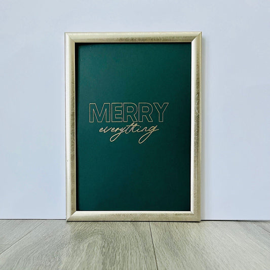 Foiled Christmas Print | Merry Everything Gold Foil Art | Festive Metallic Home Decor | Small Christmas Gift | Stocking Filler | Home Inspo