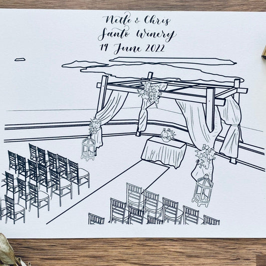 Personalised Santo Winery Venue Illustration | Line Drawing Venue Illustration Sketch | Bespoke Fathers Day Gift | Wedding Anniversary Gift