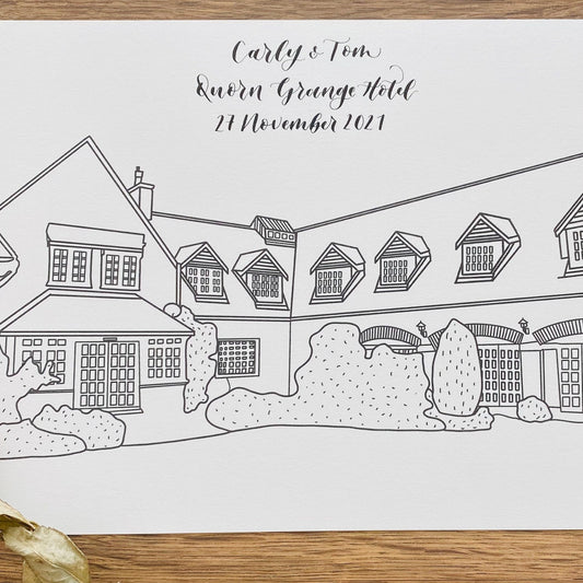 Personalised Quorn Grange Hotel Venue Illustration | Line Drawing Venue Illustration | Bespoke Fathers Day Gift | Wedding Anniversary Gift