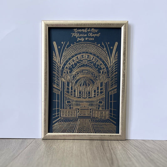 Personalised Fitzrovia Chapel Foiled Venue Illustration | Custom Venue Sketch | Bespoke Fathers Day Gift | Anniversary Gift | London Gift